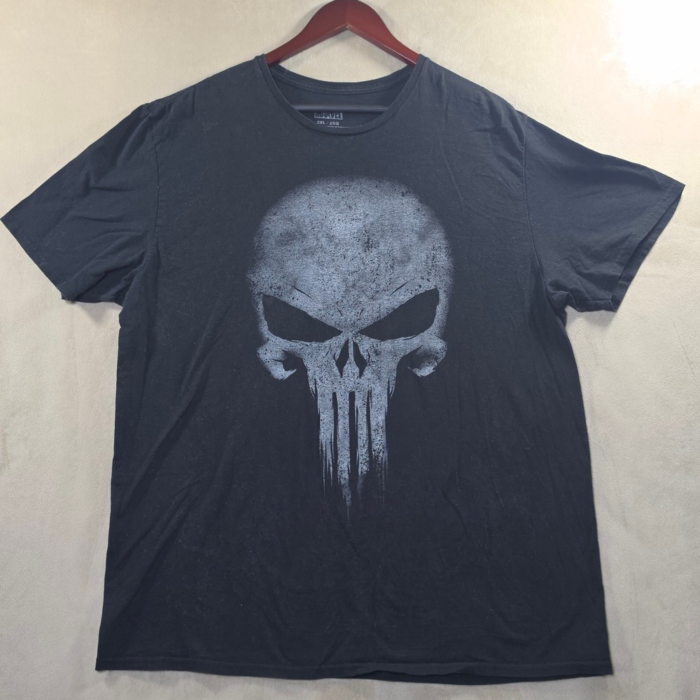 Marvel The Punisher Graphic T-Shirt Mens 2XL Black Distressed Skull Logo Tee